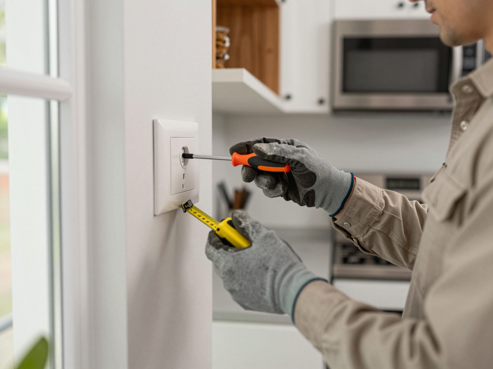 Residential electrician installing outlet